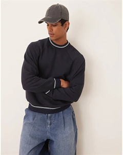 Толстовка свободного кроя с круглым вырезом и отделкой, темно-синего цвета Asos design