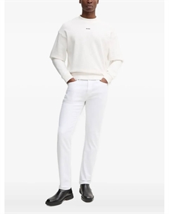 Свитер с круглым вырезом и вышитым логотипом, белый Hugo