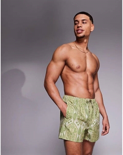 Короткие плавки с зеленым узором пейсли Asos design