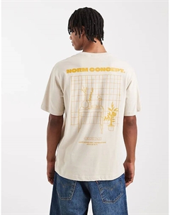 Футболка свободного кроя с принтом «norm concept» бежевого цвета Only & sons