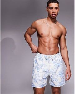 Плавки-шорты средней длины с цветочным принтом синего цвета Asos design