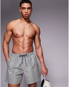 Плавки-шорты средней длины в зеленую полоску Asos design