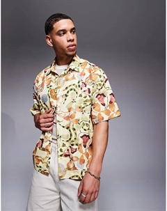 Рубашка свободного кроя с принтом в нейтральном цвете Asos design