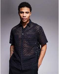 Премиальная рубашка свободного кроя с люверсами черного цвета Asos design