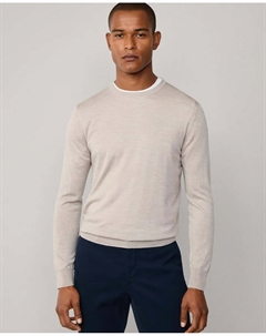 Мужской свитер из шерсти мериноса и шелка с круглым вырезом, бежевый Hackett