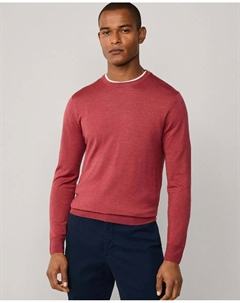 Мужской свитер из шерсти мериноса и шелка с круглым вырезом, красный Hackett