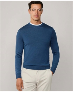 Мужской свитер из шерсти мериноса и шелка с круглым вырезом, индиго Hackett