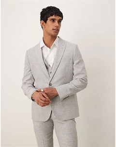 Тонкий пиджак из льняной смеси хлопка серого цвета с узором «ёлочка» Asos design