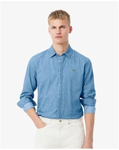 Мужская джинсовая рубашка легкая классического кроя синяя с длинным рукавом, светло-голубой Lacoste