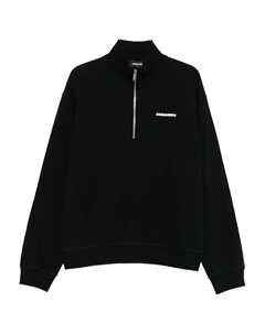 Хлопковая толстовка с застежкой-молнией на половину длины, черный Dsquared2