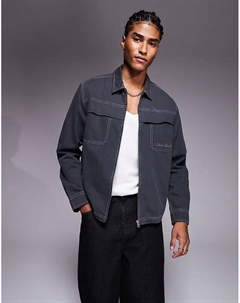 Рубашка свободного кроя серого цвета с вышивкой на груди Asos design