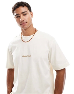 Футболка oversize с оригинальной вышивкой кремового цвета Jack & jones