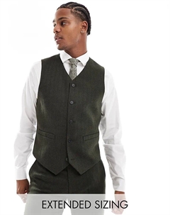 Жилет-скинни из шерстяной смеси оливково-зеленого цвета с узором «в елочку» Asos design