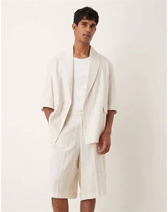 Свободные шорты-бермуды из льняной смеси в тонкую полоску цвета песочного камня Asos design