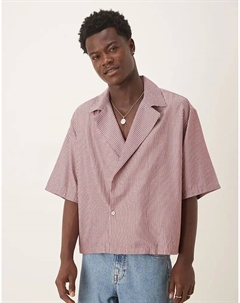 Рубашка свободного кроя с воротником-стойкой в бордовую полоску Asos design