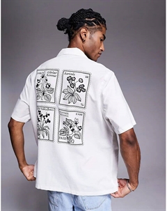 Рубашка свободного кроя с воротником-стойкой и цветочным принтом белого цвета Asos design