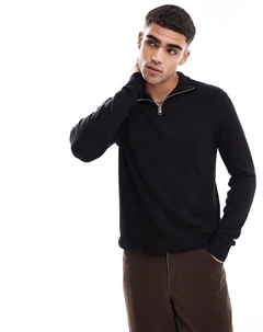 Вязаная кофта с застежкой-молнией до середины бедра черного цвета Jack & jones