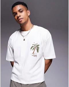 Футболка свободного кроя с изображением пальмы в бежево-белом цвете Asos design