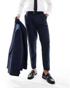 Зауженные брюки из хлопково-льняной смеси темно-синего цвета Asos design