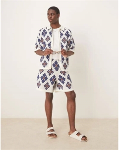 Трикотажные шорты свободного кроя с ацтекским узором синего цвета Asos design