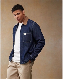 Рубашка свободного кроя из денима классического кроя с контрастным воротником темно-синего цвета Asos design