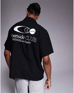 Черная рубашка с воротником-стойкой и принтом на спине Asos design