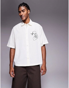 Рубашка свободного кроя бежевого цвета с вышивкой на груди Asos design