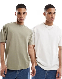 Набор из 2 футболок свободного кроя от в кремовом и хаки-зеленом цветах Asos design