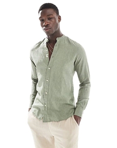 Рубашка из смеси льна и воротника-стойки, цвет шалфей Only & sons