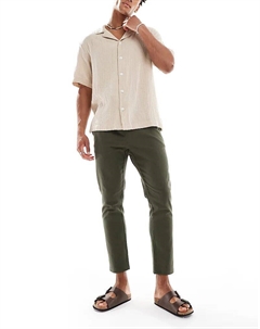 Укороченные брюки из льняной смеси цвета темного хаки Only & sons
