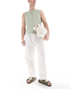 Спортивные брюки из льняной смеси, кремового цвета Pull & bear