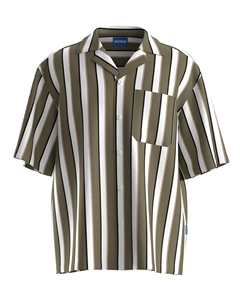 Мужская хлопковая рубашка в полоску с коротким рукавом, зеленый Hugo