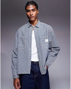 Рубашка свободного кроя из денима с значком в темно-синюю полоску Asos design