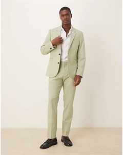 Узкие брюки из льняного материала со складкой спереди зеленого цвета Asos design