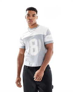 Укороченная футболка стандартного кроя со спортивной графикой и вставками серого цвета Asos design