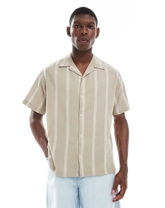 Рубашка в полоску из льняной смеси премиум-класса кремового цвета Jack & jones