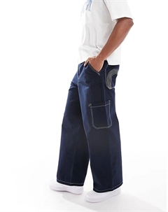 Супер мешковатые брюки-карго темно-синего цвета с вышитыми задними карманами Asos design