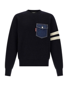 Ребристый свитер с джинсовым карманом, синий Dsquared2