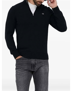 Вышитый свитер с застежкой-молнией на половину длины, черный Gant