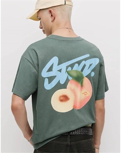 Футболка с принтом « Peach» зеленого цвета Pull & bear