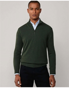 Свитер из смесовой мериносовой шерсти и кашемира с молнией, зеленый Hackett