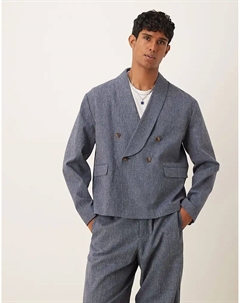 Двубортный льняной пиджак свободного кроя в тонкую синюю полоску Asos design