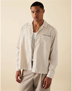 Рубашка свободного кроя из вельвета с вышивкой на груди кремового цвета Asos design