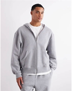 Толстовка свободного кроя премиум-класса на молнии серо-меланжевого цвета Asos design
