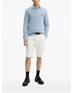 Свитер с круглым вырезом и логотипом, синий Hugo