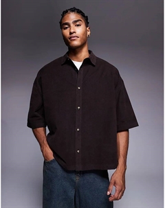 Объемная детская вельветовая рубашка свободного кроя коричневого цвета Asos design