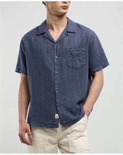 Мужская льняная рубашка с коротким рукавом, синий Replay