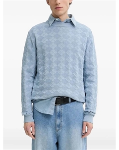 Свитер с фактурным ромбовидным узором, синий Hugo