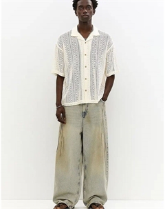 Вязаная крючком рубашка с короткими рукавами цвета «бежевый» Pull & bear