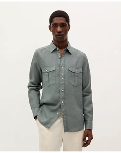 Мужская льняная рубашка с длинными рукавами и карманами, хаки Scalpers